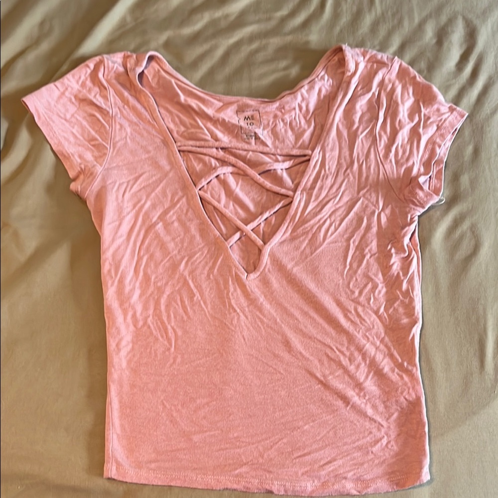 Me to We Pink Crop Cut Out T-Shirt